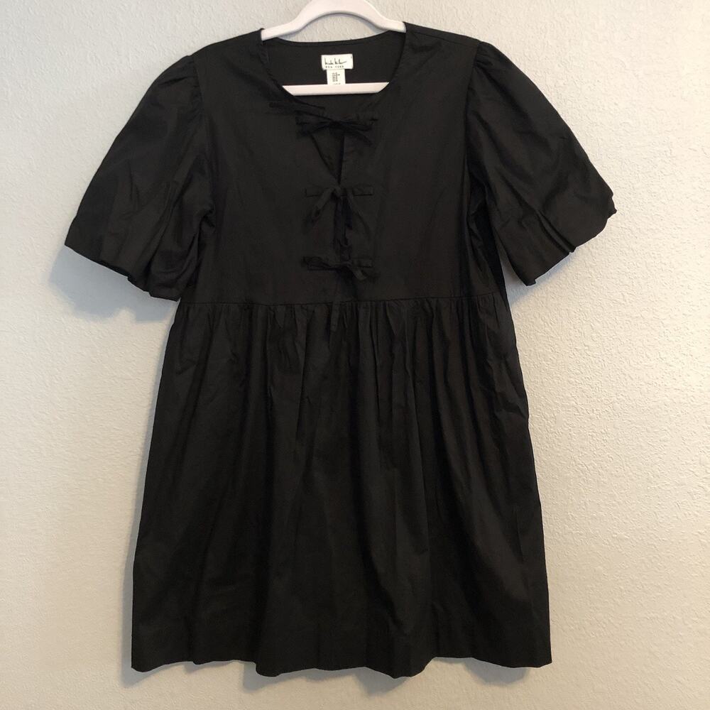 Nicole‎ Miller Dress Medium Black Puff Sleeve Bow Mini Cottagecore Boho Feminine